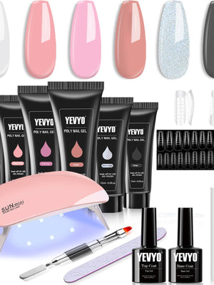 6 PCS Poly Gel Nail Kit With UV Lamp, Top Base Coat Builder Nails Art Tools