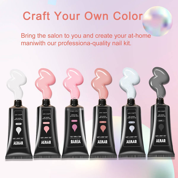 6 PCS Poly Gel Nail Kit With UV Lamp, Top Base Coat Builder Nails Art Tools